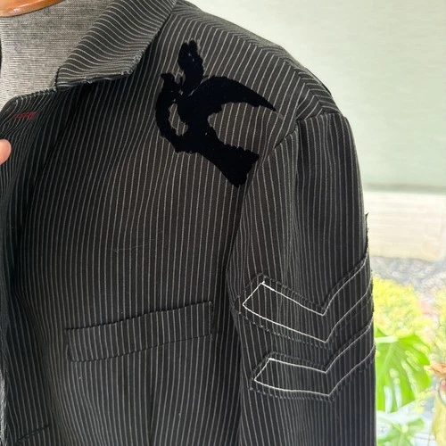 Roar Blazer Mens 2XL Y2K Pinstripe Embroidered Biker Goth Rocker Map Lining image 13