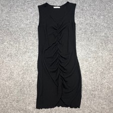 Antistar Womens Black Ribbed Ruched V-Neck Sleeveless Mini Dress XS