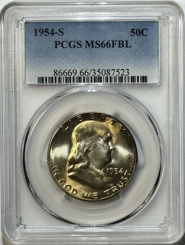 1954-S Franklin Silver Half Dollar 50C – PCGS MS66 FBL – Unique Golden Toning