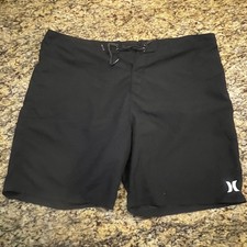 Hurley Mens Black Board Shorts Swim Trunks Size 42 Lace Up Logo Surf Beach