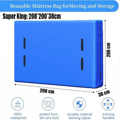 Super King Mattress Bag for Moving & Storage 8 Handles & Zipper Waterproof New