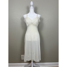 Vintage Lorraine Perfect Fitting Cream Lace Full Slip Midi Lingerie Size 34