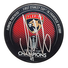 Aleksander Barkov Autographed Florida Panthers 2024 Stanley Cup Puck Beckett