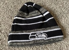 Seattle Seahawks New Era Beanie Hat One Size Black Striped Cuffed