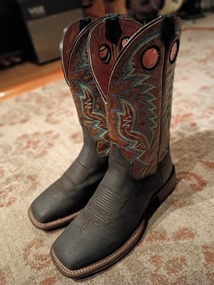 DAN POST DEUCE BLACK & BROWN LEATHER UPPER SQUARE TOE COWBOY BOOTS DP2558 MENS 9