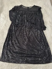 R&M Richards Sequin Dress Womens Size 18W Party Cocktail Wedding Black Zip Short