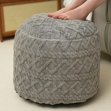 Round Stuffed Pouf Ottoman for Foot Rest Faux Fur Poufs W/ Foam Chunk Filling