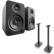 Kanto YU4MB Matte Black Powered Speakers with Bluetooth, Pair, SP32PL Stands