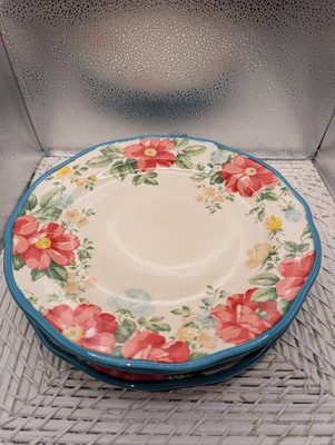 The Pioneer Woman Vintage Floral Turquoise Set Of 4 Stoneware Dinner Plates