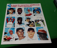 1969 MLBA STAMPS PLAYER PROMO SHEET SEND FOR ADDITIONAL HANK AARON ERNIE BANKS