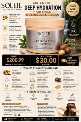 SOLEIL Deep Hydration Argan Oil Hair Mask, 130ml 4.58 fl oz - $299.00 MSRP