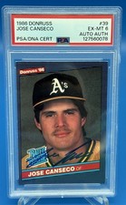 1986 Donruss #39 JOSE CANSECO RC On Card Auto PSA/DNA Auth Oakland A’s Athletics