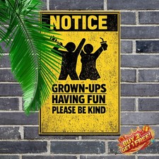 Caution Adults at Play Drinking 8x12 Tin Sign Funny Bar Man Cave Decor