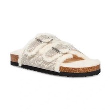 Steve Madden Jleena Rhinestone Faux Fur Double Strap Slip On Slide Girls 3 5W