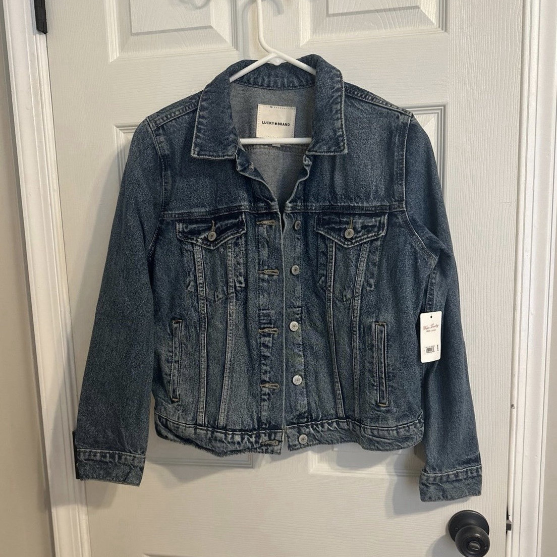Lucky Brand Women's Blue Denim Jacket Collared Button Pocket