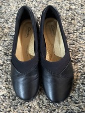 Clarks Womens Cora Charm Black Leather Slip On Shoes Comfort New In Box 6