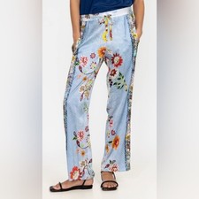 Johnny Was Rainbow Liza Silk Blend Lux Pants Eclectic BoHo Women's Sz L
