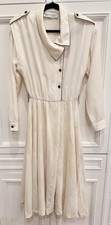 DIOR Vintage Rare 100 Wool Cream W/ Navy Long-Sleeved Mid-Length Dress - 10