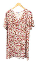 Old Navy Empire Waist Pleated Dress Sz 2X Cream Floral Button Up Cottage Romance
