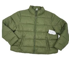 Time And Tru Womans Size 1X Quilted Jacket Green Wind Resistant Lightweight NWT