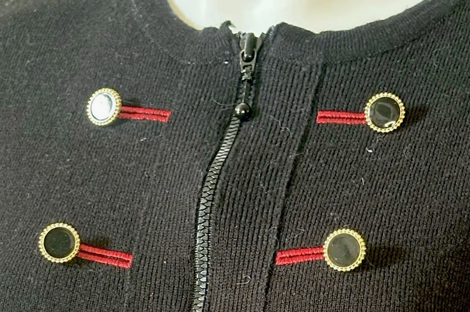 Conjunto Suéter Falda y Cárdigan Adolfo Collectibles Cremallera Mezcla Lana Lg Negro Rojo Foto 4 de 4