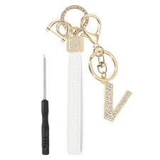 Leather Wristlet Keychain, Letter V Keychains