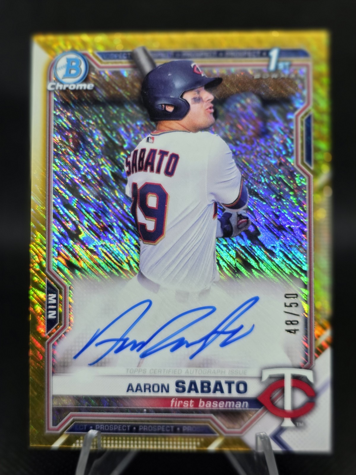 2021 AAron Sabato Bowman 1st Chrome Gold Shimmer Auto 48 /50 Minnesota Twins