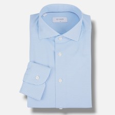 Eton Men's Blue Mini Check Slim-Fit Dress Shirt Size 42/16.5