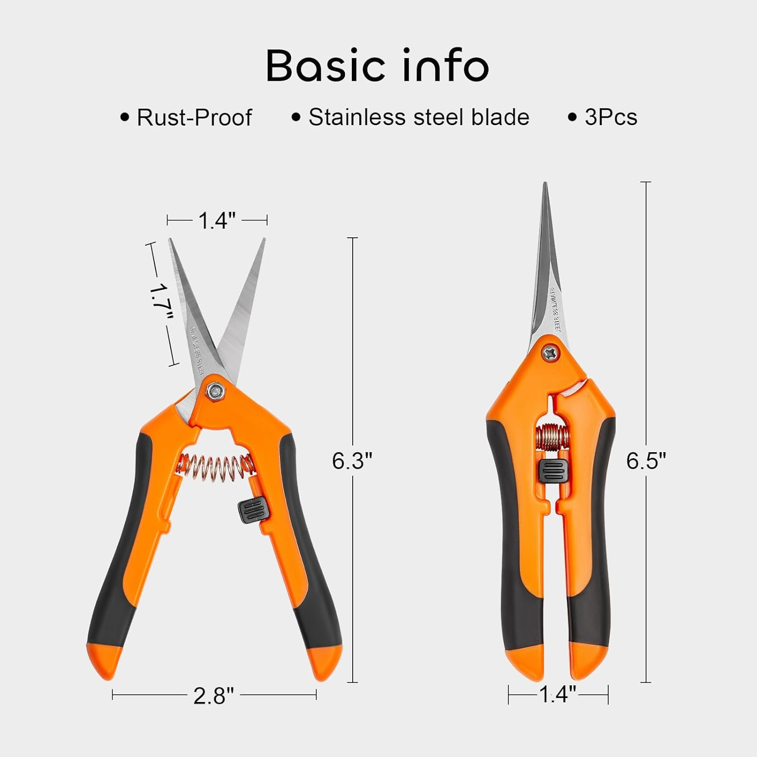 GROWNEER 3 Packs 6.5 Inch Pruning Shears Gardening Hand Snips Orange 