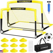 Kids Soccer Goal Set - 2 Portable Pop-Up Goals (4x3, 5x3.6, 6x4 ft) with Ball