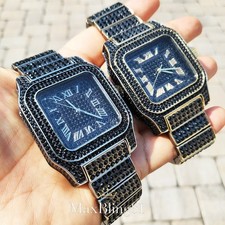 Men's Watch Luxury Iced Square Lab Diamond Metal Band Dress Clubbing wrist Bling
