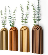 4 Pack Boho Wood Hanging Planters - Indoor Wa...