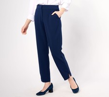 Dennis Basso Women's Pants Sz S Regular Luxe Crepe Slim Leg Pant Blue A647097