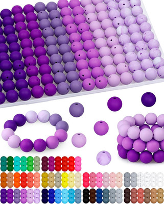 160PCS FIVEIZERO 15Mm Silicone Beads for Keychain Making - Mixed Color round Rub