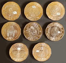 MEXICO 2021-2024 + EIGHT diff. $20 COMMEM. BIMETALLIC coin set, BU unc., bargain