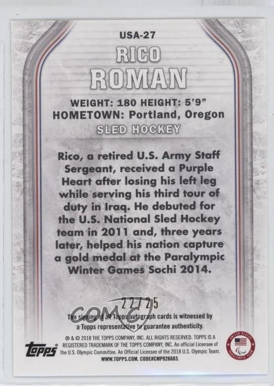 2018 Topps US Olympic & Paralympic Team and Hopefuls Gold /25 Rico Roman Auto - Image 2 of 2