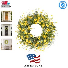 Yellow Daisy Wreath 24 Inch Spring Summer Wreath Fake Silk Floral Wreath with...