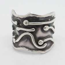 Sterling Silver Abstract Hammered Wide Band Ring Size 9