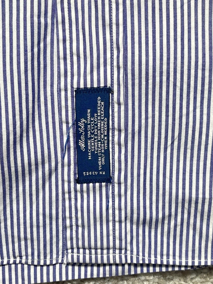 Vintage Allen Soly Shirt Large Striped Vertical Blue White Hong Kong - Image 2 of 4