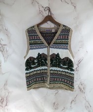 Vintage Vest Womens Xl Beige Knit Grannycore 90s Knit Sweater Tree Nature Isle