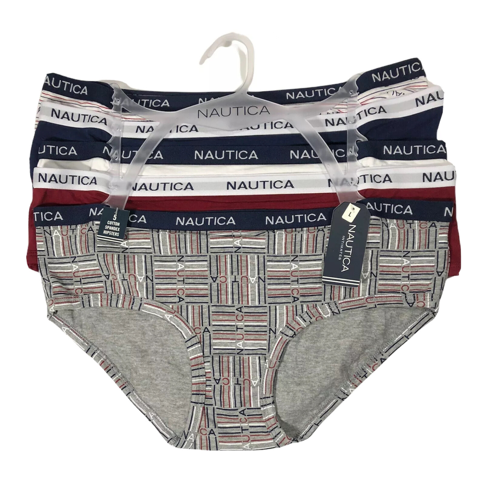 Nautica Women's Hipsters Underwear Panties 5Pair Cotton Spandex Size L