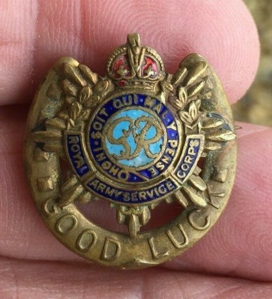 WW1 RASC Horseshoe Good Luck Military Sweetheart Brooch Badge