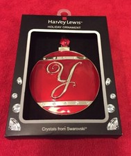 Round Letter Y Red Holiday Ornament Harvey Lewis Crystals from Swarovski
