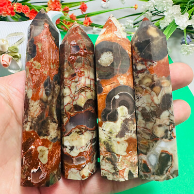 80gNatural Money Agate Obelisk Quartz Crystal Wand Tower Point Reiki Healing 1PC