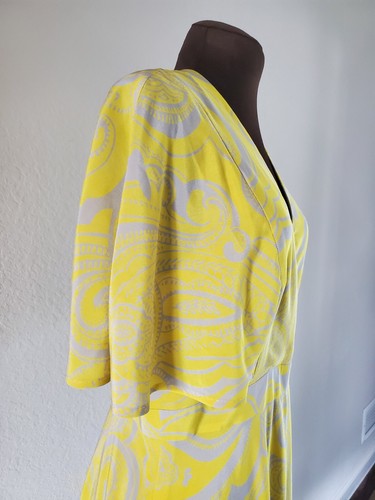 $2K ESCADA silk long midi batwing cape sleeve dress sz 38 8 M yellow - Picture 14 of 22