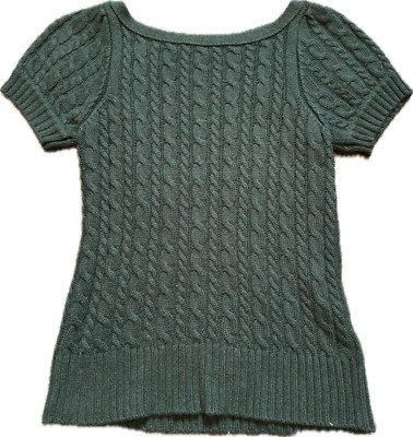 Angora Mischung Arran Strick U-Boot-Ausschnitt Kurzarm Pullover grün Größe M passt UK 10/12