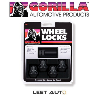 Gorilla Wheel Locks, 14mm x 1.50, Factory Style Bulge, Black, 14x1