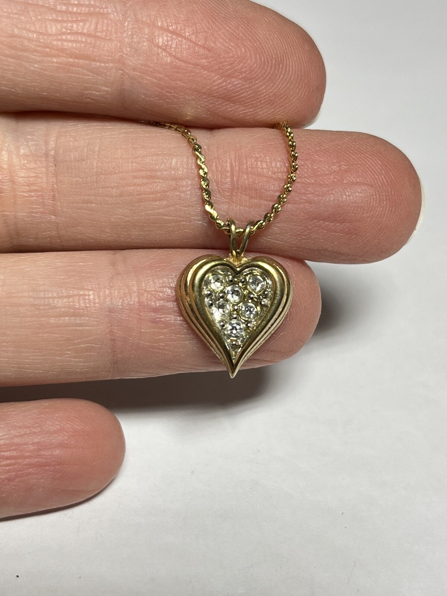 ★PEARLY MORE★ vintage heart drop necklace 90's Vintage Avon Rhinestone Chunky Heart Pendant Necklace