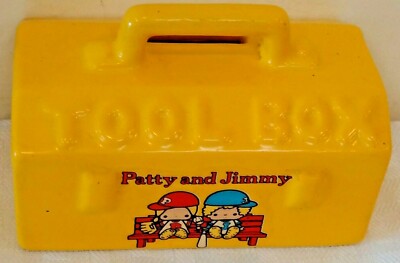 Rare Vintage 1970s Patty Jimmy Yellow Toy Box Ceramic Bank Sanrio