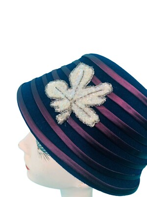 Vintage 1950s Bucket Hat Purple Stripe Floral Hat Vintage 1950s Bucket Purple Stripe Floral Hat | eBay main image 2